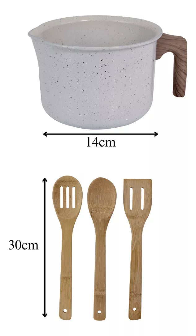 Jogo de panelas de cozinha Mimo Style Cook Fundo de Tripla Indução com 10 peças de alumínio marmol vanila
