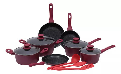 Jogo de panelas de cozinha Mimo Style Cook Fundo de Tripla Indução com 10 peças de alumínio marmol vanila