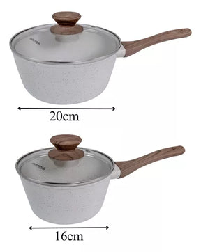 Jogo de panelas de cozinha Mimo Style Cook Fundo de Tripla Indução com 10 peças de alumínio marmol vanila