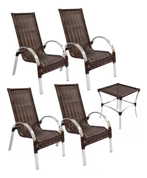 Conjunto 4 Cadeira Alumínio + Mesinha Piscina Sol E Chuva