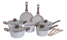 Jogo de panelas de cozinha Mimo Style Cook Fundo de Tripla Indução com 10 peças de alumínio marmol vanila