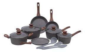 Jogo de panelas de cozinha Mimo Style Cook Fundo de Tripla Indução com 10 peças de alumínio marmol vanila