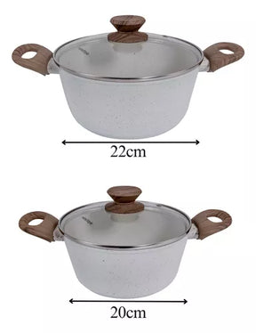 Jogo de panelas de cozinha Mimo Style Cook Fundo de Tripla Indução com 10 peças de alumínio marmol vanila